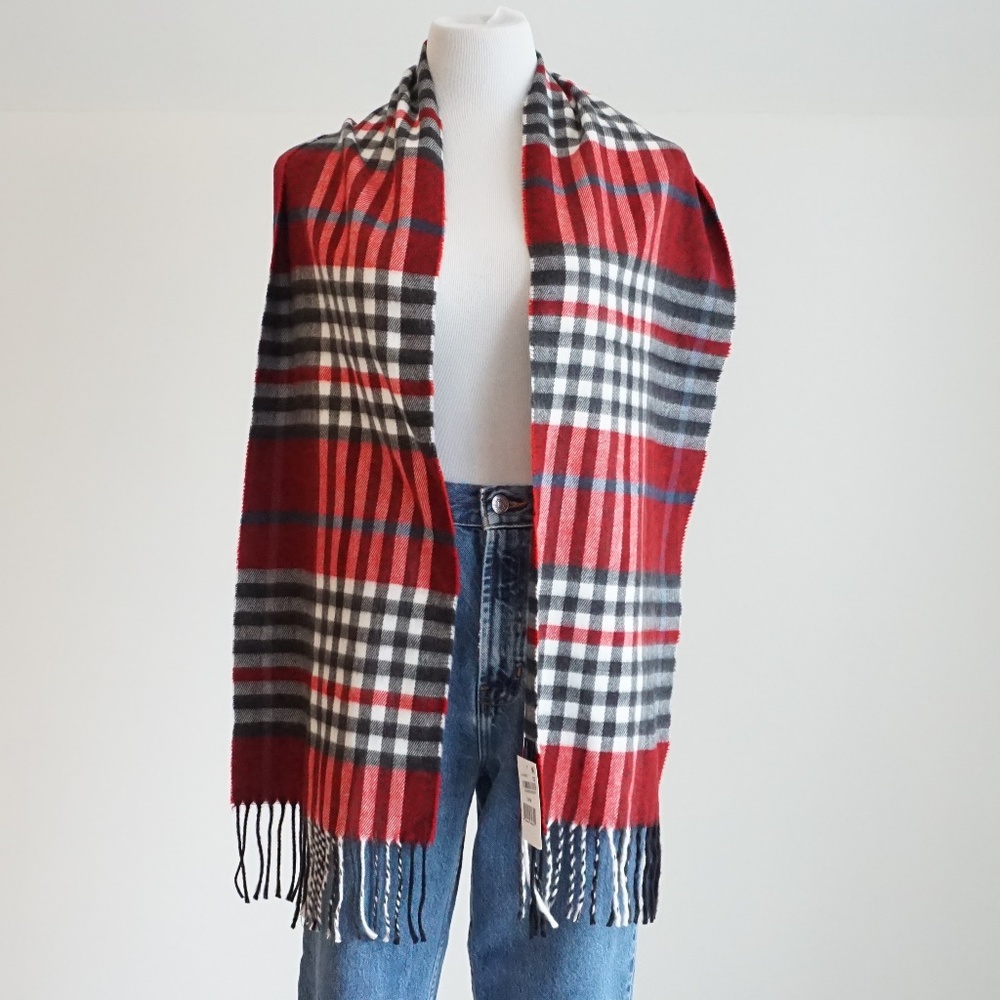 NWT Red and Black Plaid Scarf with Fringe